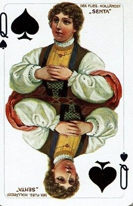 Spielkarte Pik-Dame: Senta aus dem Fliegenden Holländer in Tracht