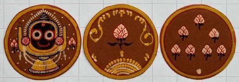Jagannath mit grossen Augen, dazu Lotosblüten auf den Zahlenkarten 1 und 7